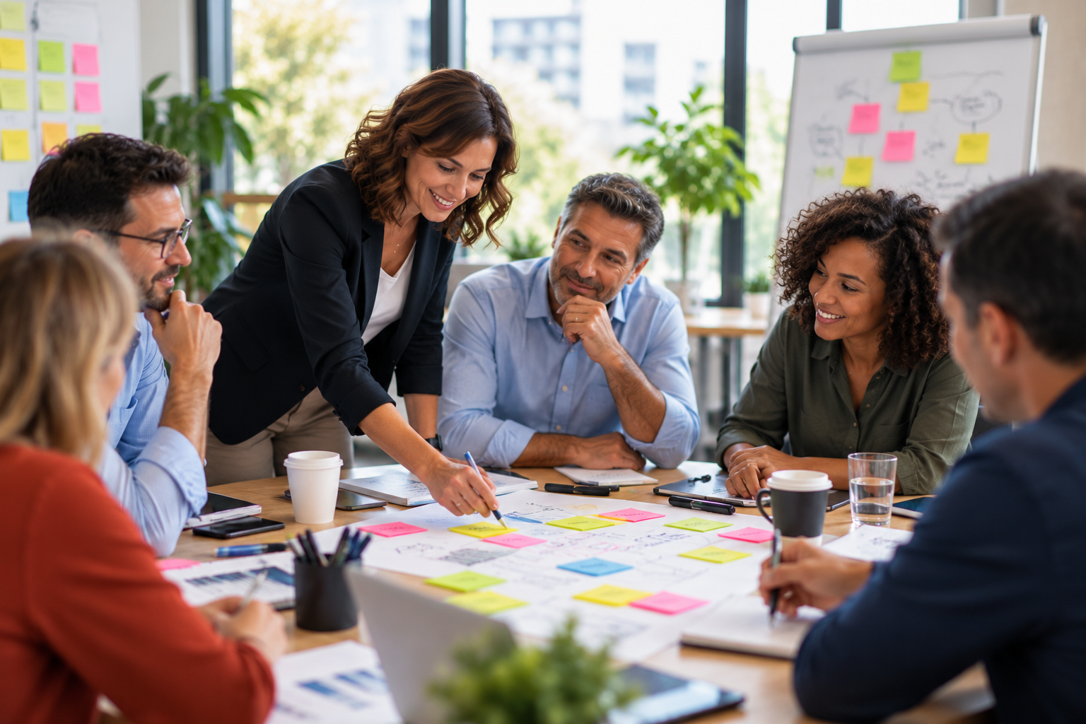 Atelier managers : une facilitatrice présente la méthode LEADER à un groupe de managers